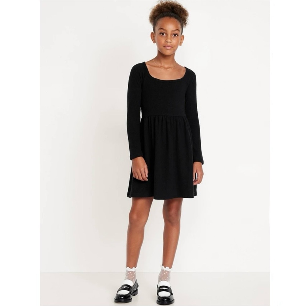 Old Navy Girls’ Long-Sleeve Plush Ribbed Fit and Flare Dress | XL/14
